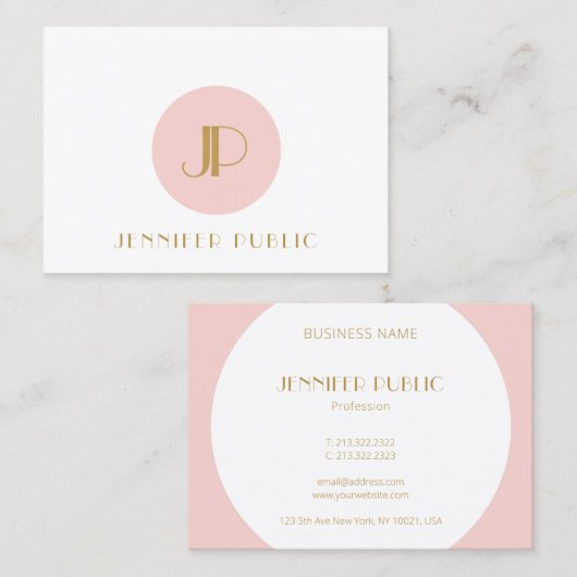 Blush Pink Gold Monogram Modern Elegant Sjabloon Visitekaartje (Voorkant / Achterkant)