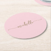 Blush Pink Gold Monogram Naam Script Handtekening Ronde Kartonnen Onderzetter (Gebogen)