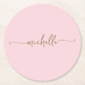 Blush Pink Gold Monogram Naam Script Handtekening Ronde Kartonnen Onderzetter (Voorkant)