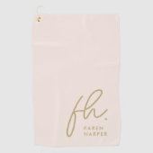 Blush Pink Gold Monogram Script Moderne naam Girly Golfhanddoek (Voorkant)