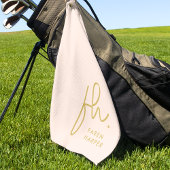 Blush Pink Gold Monogram Script Moderne naam Girly Golfhanddoek
