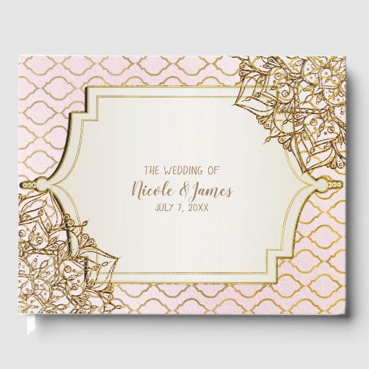 Blush Pink Gold Moroccan Arabian Night Wedding Gastenboek (Voorkant)