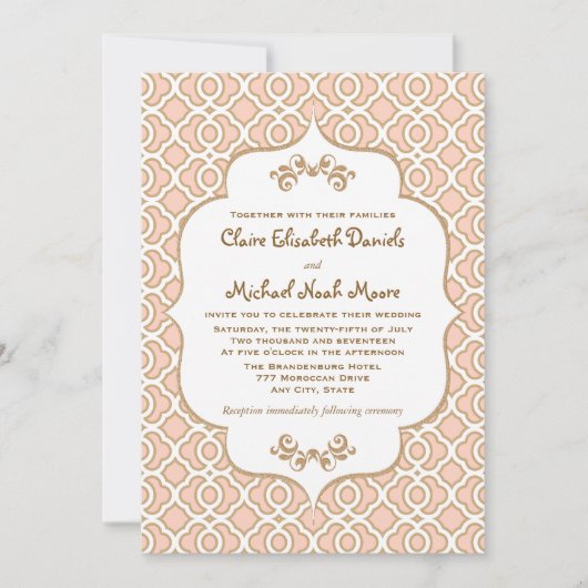 Blush Pink Gold Moroccan Wedding Invitations Kaart (Voorkant)