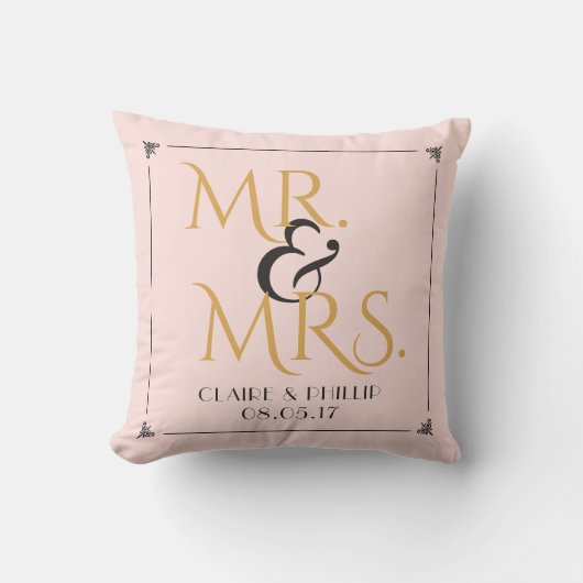 Blush Pink Gold | Mr. & Mrs Wedding Keepomwille Kussen (Voorkant)