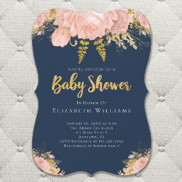 Blush Pink Gold Navy Blue Bloemenmeisje Baby showe Kaart