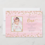 Blush Pink Gold ONE 1e verjaardag foto uitnodiging (Voorkant)