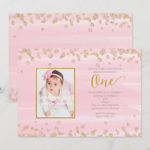 Blush Pink Gold ONE 1e verjaardag Foto uitnodiging