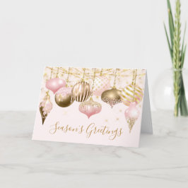Blush Pink Gold Ornament Business Holiday-kaart Feestdagen Kaart