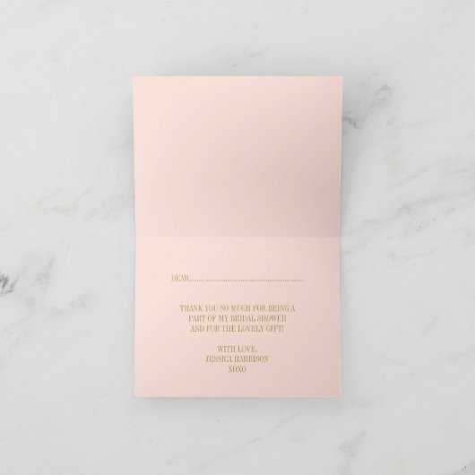 Blush Pink & Gold Ornate Swirl Bridal Shower Bedankkaart (Binnen)