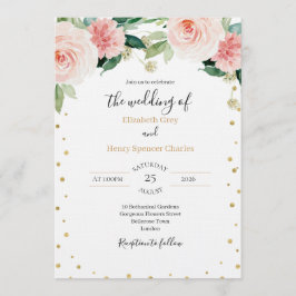 Blush pink gold peony elegant floral wedding  kaart