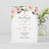 Blush pink gold peony elegant floral wedding  kaart (Staand voorkant)