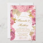 Blush Pink Gold Peony Glitter Wedding Invitting (Voorkant)