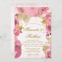 Blush Pink Gold Peony Glitter Wedding Invitting