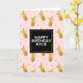 Blush Pink Gold Pineapples and Dots Kaart (Gele Bloem)