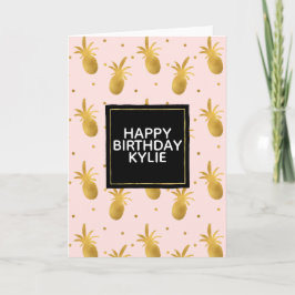 Blush Pink Gold Pineapples and Dots Kaart