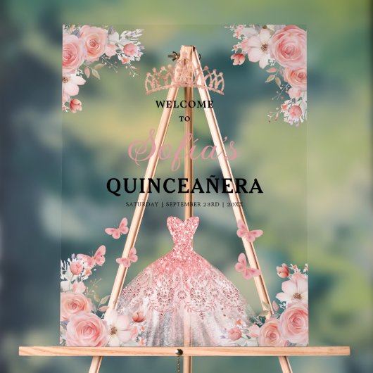 Blush Pink Gold Princess Quinceañera Welkom Acryl Bord (Neutraal)