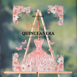 Blush Pink Gold Princess Quinceañera Welkom Acryl Bord