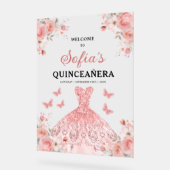 Blush Pink Gold Princess Quinceañera Welkom Acryl Bord (Hoek)
