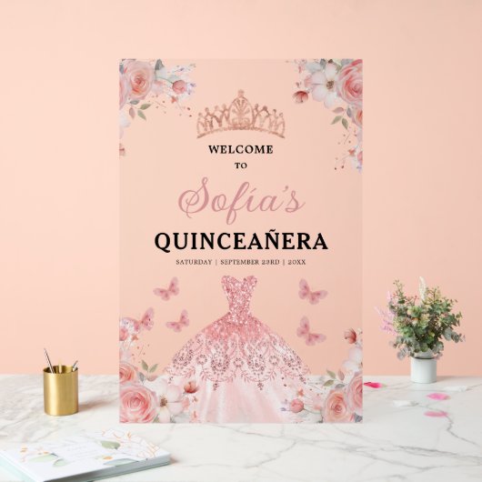 Blush Pink Gold Princess Quinceañera Welkom Acryl Bord (Huwelijk)