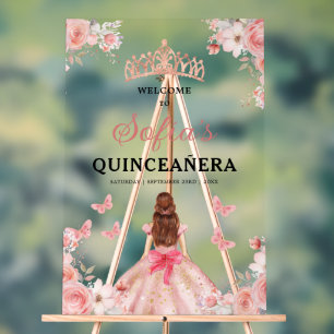 Blush Pink Gold Princess Quinceañera Welkom Acryl Bord
