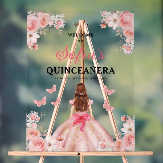 Blush Pink Gold Princess Quinceañera Welkom Acryl Bord (Neutraal)