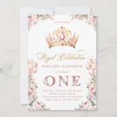 Blush Pink Gold Prinses 1e Verjaardagsfeestkroon Kaart (Voorkant)