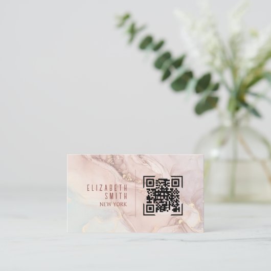 Blush Pink Gold QR-codeagaat Visitekaartje (Staand voorkant)