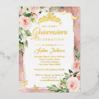 Blush Pink Gold Quinceanera Floral Butterfly