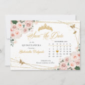 Blush Pink & Gold Quinceañera Save The Date Kaart (Voorkant)