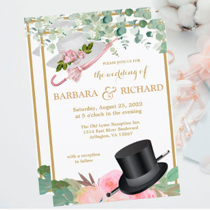 Blush Pink Gold Romantic Floral QR Wedding Kaart