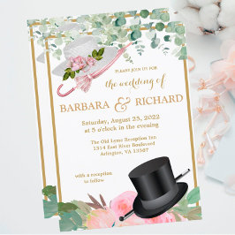 Blush Pink Gold Romantic Floral QR Wedding Kaart