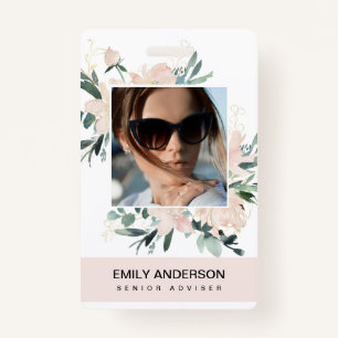 BLUSH PINK GOLD ROOS FLORAL FOTO LOGO IDENTITEIT BADGE