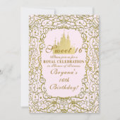 Blush Pink & Gold Royal Castle Princess Sweet 16 Kaart (Voorkant)