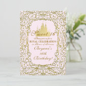 Blush Pink & Gold Royal Castle Princess Sweet 16 Kaart (Staand voorkant)