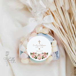 Blush Pink Gold Rozen Christening Favor Ronde Sticker