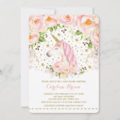 Blush Pink Gold Rozen Floral Unicorn Baby shower Kaart (Voorkant)