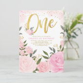 Blush Pink Gold Rozen Meisje 1 verjaardag Kaart (Staand voorkant)