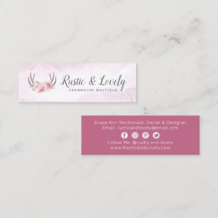 Blush Pink Gold Rustic Floral Antlers Sociale Medi Mini Visitekaartje