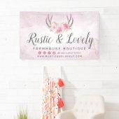 Blush Pink Gold Rustic Floral Antlers Sociale Medi Spandoek (Insitu)