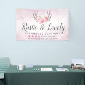 Blush Pink Gold Rustic Floral Antlers Sociale Medi Spandoek (Beurs)