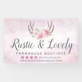 Blush Pink Gold Rustic Floral Antlers Sociale Medi Spandoek