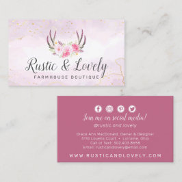Blush Pink Gold Rustic Floral Antlers Sociale Medi Visitekaartje