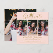 Blush Pink Gold Script Afstuderen 4 Foto Afstudere Aankondiging (Voorkant / Achterkant)