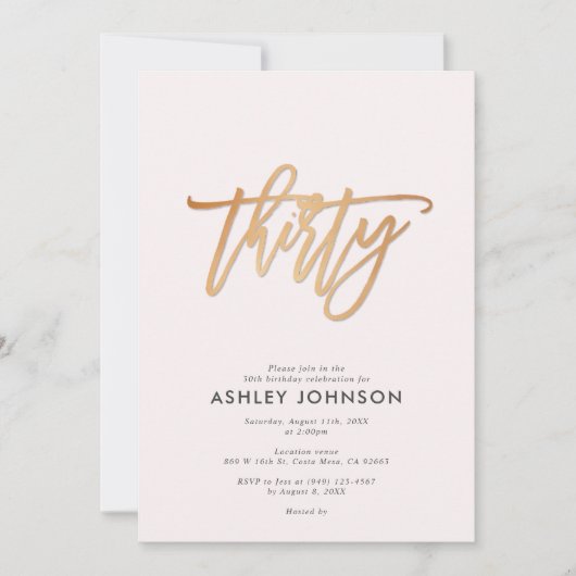 Blush Pink & Gold Script Confetti 30th Birthday Kaart (Voorkant)