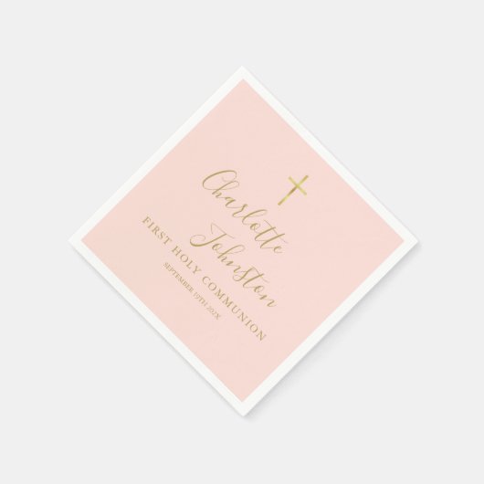 Blush Pink Gold Script First Heilige Communie Servet (Hoek)