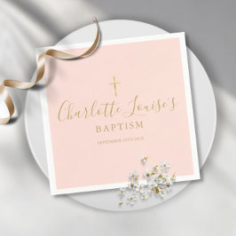 Blush Pink Gold Signature Baptism Christening Napk Servet