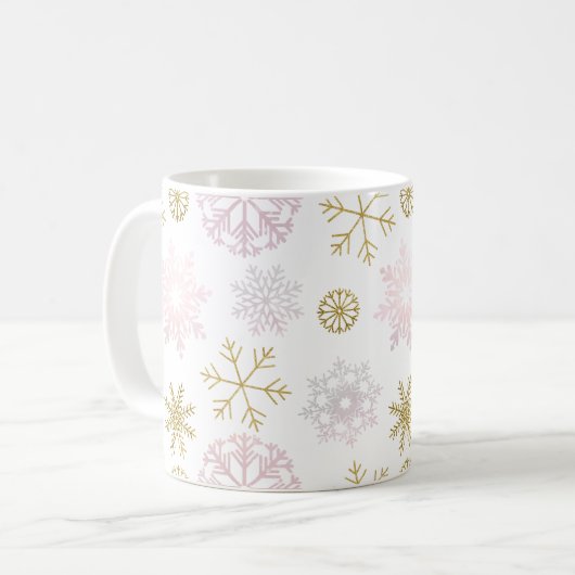 Blush Pink & Gold Snowflake Winter Mok (Voorkant links)