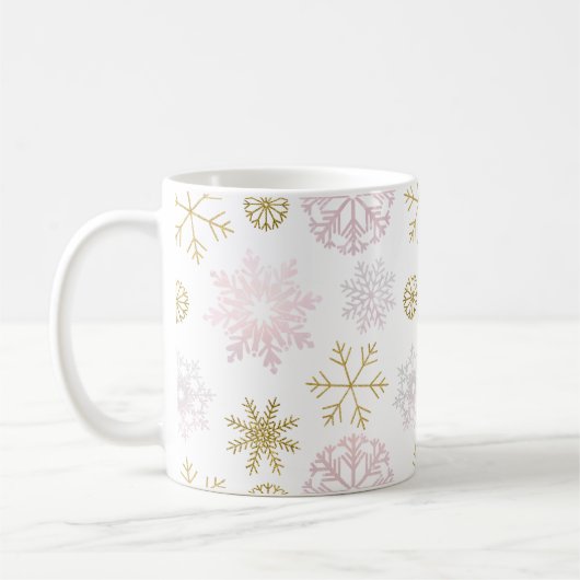 Blush Pink & Gold Snowflake Winter Mok (Links)