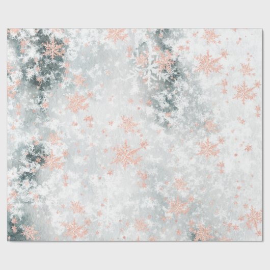 Blush Pink Gold Snowflakes, bevroren Lake Ice Cadeaupapier (Vlak)