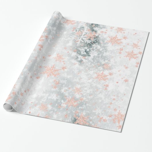 Blush Pink Gold Snowflakes, bevroren Lake Ice Cadeaupapier (Uitgerold)